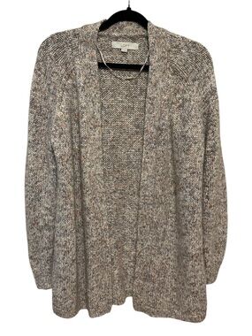 LOFT Open-Front Marled Colorful Fleck Beige Knit Cardigan Sweater Sz S Wool